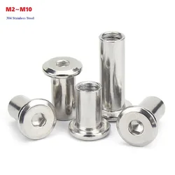 M2 M3 M4 M5 M6 M8 M10 304 Stainless Large Flat Hex Hexagon Socket Head Furniture Rivet Connector Insert Joint Sleeve Cap Nut