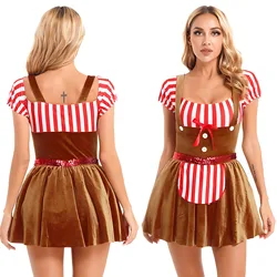 Womens Christmas Gingerbread Costume Oktoberfest German Bavarian Dress Halloween Carnival Theme Party Cosplay Fancy Dress Up