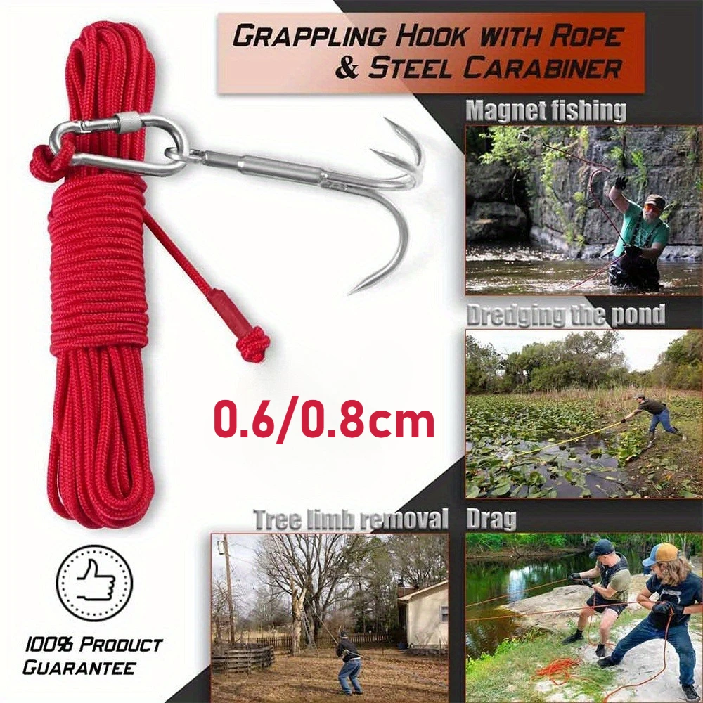 Grappling Hook with 10m Rope Mountaineering Rescue Includes 1Carabiner for Camping Hiking Tree Grabbing Water Lifting Salvage