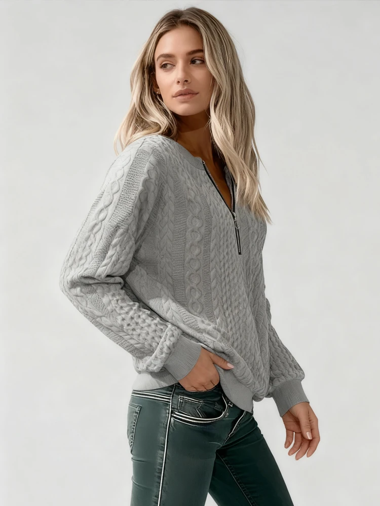 الخريف والشتاء موضة سستة الخامس الرقبة محبوك تي شيرت عادية بلون طويلة الأكمام المرأة سترة مكتب سيدة تريكو #2