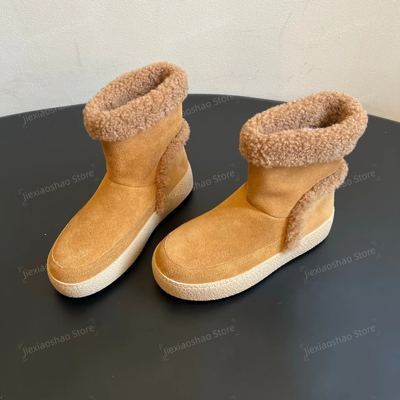 2026 New Collection Winter Cow Suede Round-Toe Thick Sole Ankle Boots Woman Wool Short Snow Boots Hiver Shoes Zapatos De Mujer