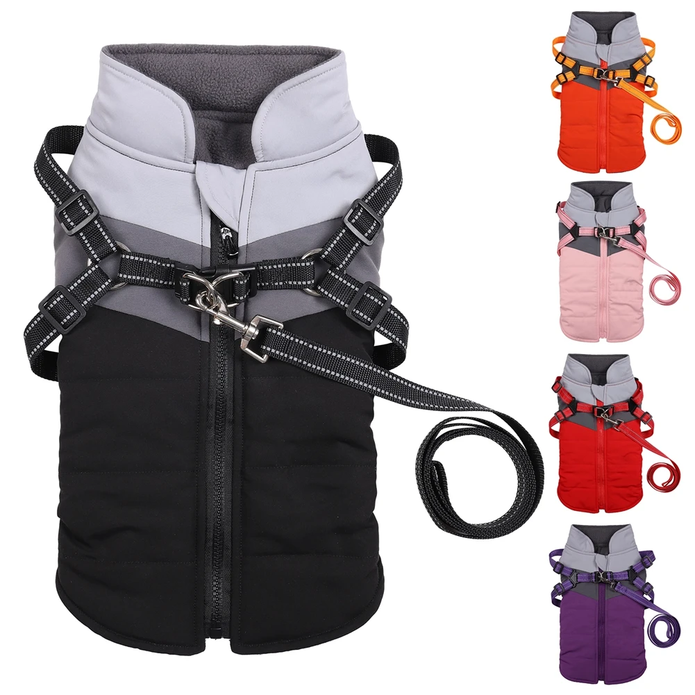 Waterproof Warm Dog Jacket Vest Winter Dog Clothes With Harness French-Bulldog Coat Pet Costume for Small Large Dogs Pet Product