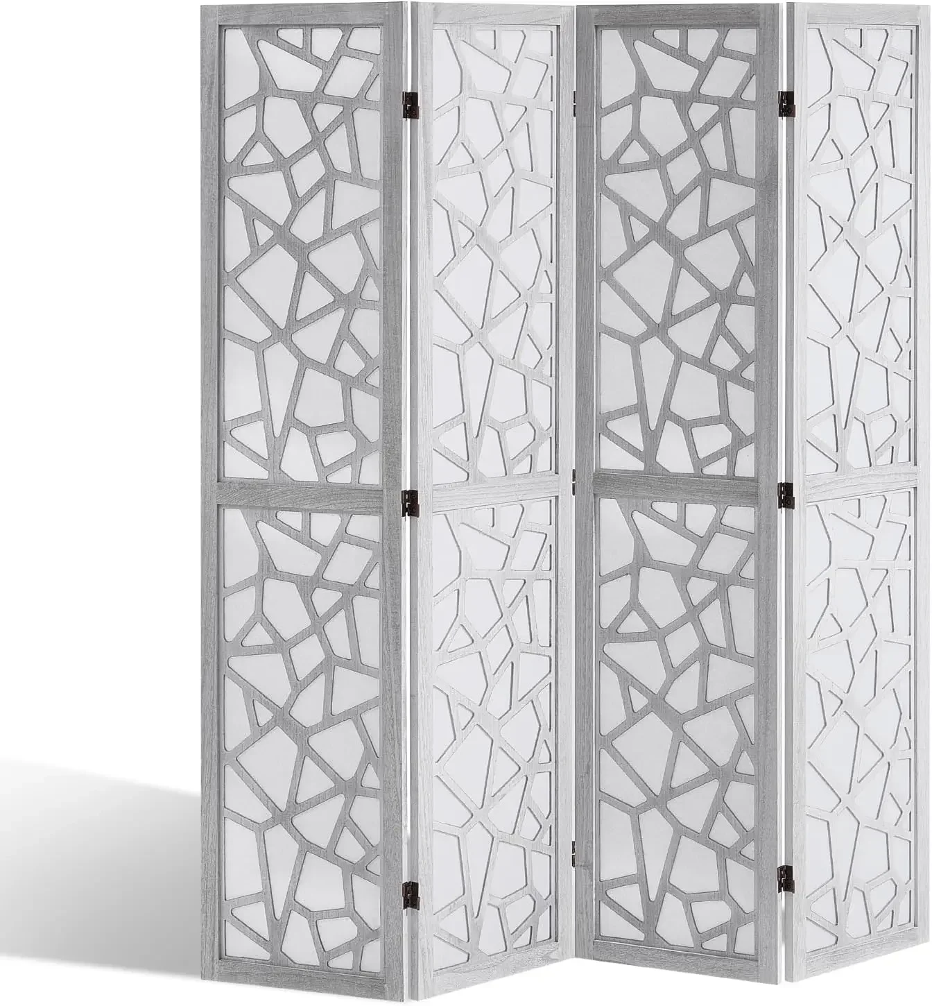 Wood Room Divider, 4 Panel Wood Folding Privacy Screen, 66.9 Inches Tall Indoor Carved Wooden Partition