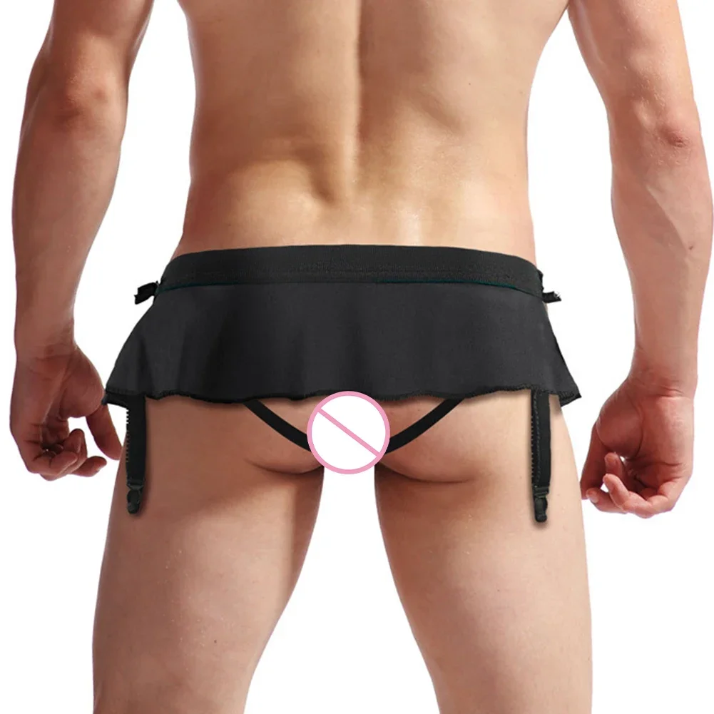 2023 Men Sexy Skirt Underwear Invisible Pouch Enhancing Thong Male Open Butt Panties G-String Skirt Briefs Men\'s Erotic Lingerie