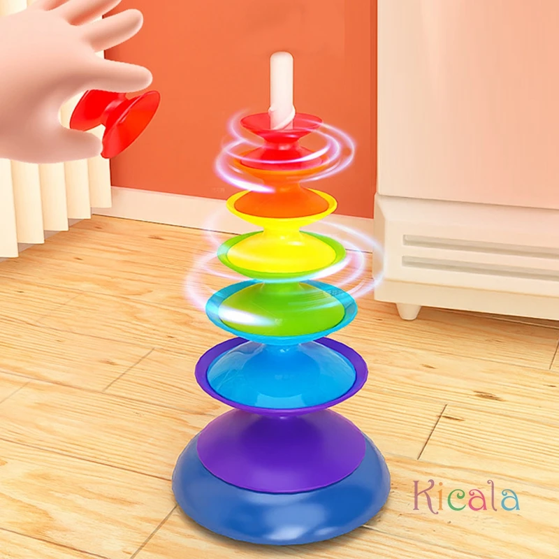 Brinquedo de roda giratória de arco-íris montessori, torre empilhadora educacional, brinquedo de desenvolvimento cerebral para crianças, brinquedo de cognição colorida