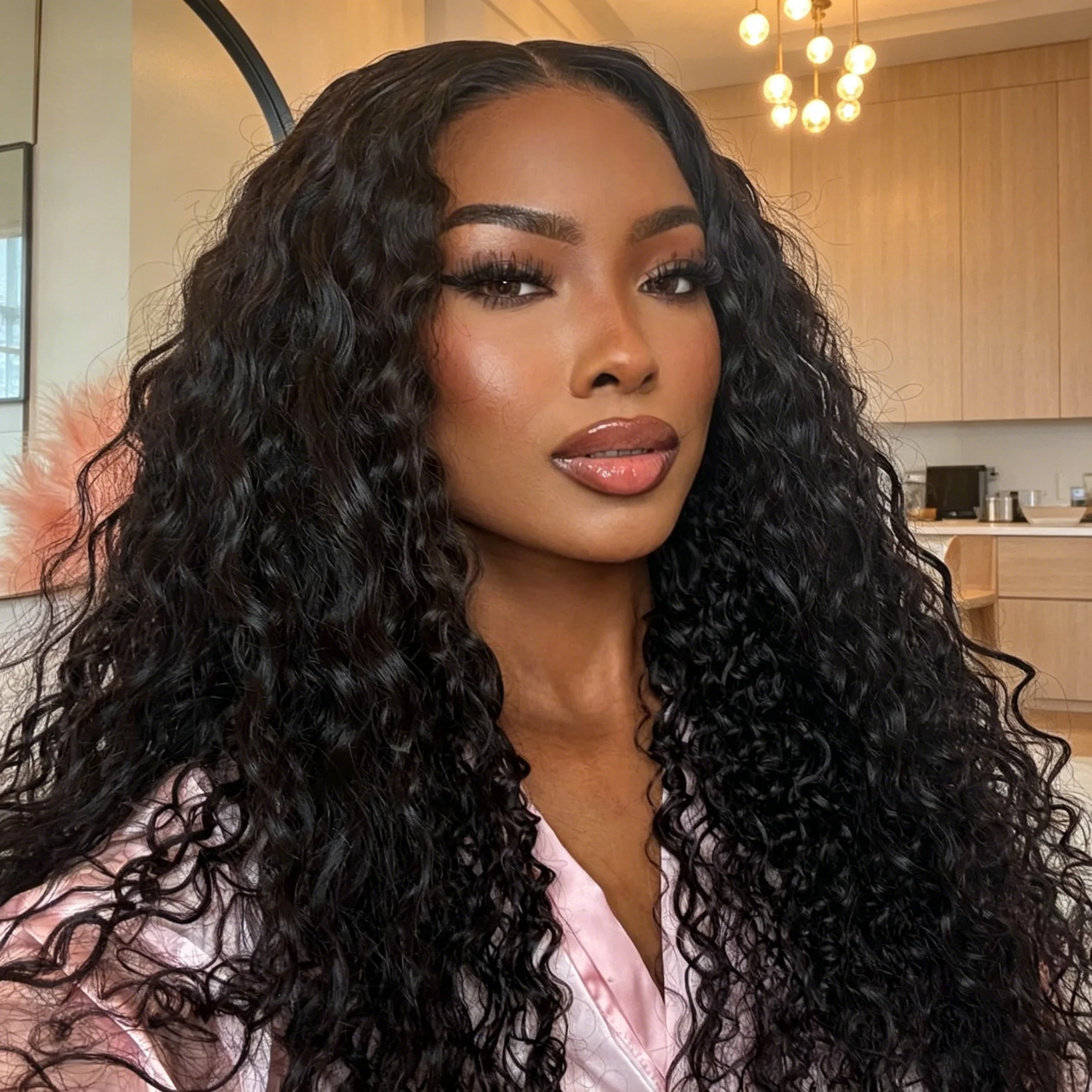 Perruque Smilegirl en cheveux humains, coupe en V, ondulations naturelles, densité 200%, demi-perruque à clipser en forme de V pour femmes noires, couleur naturelle, 30 pouces