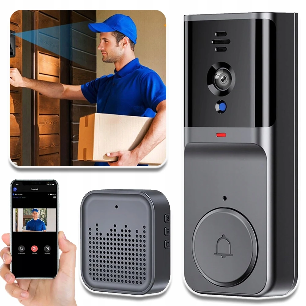 Set Campanello Intelligente WiFi Wireless con Audio Bidirezionale, Rilevamento Intelligente del Corpo Umano e Visione Notturna HD
