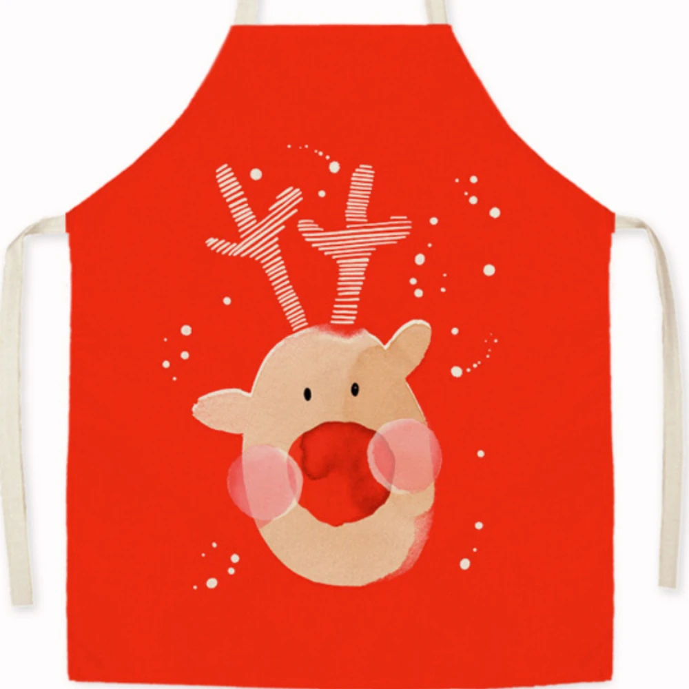 Merry Christmas Pattern Elk Snowman Apron Linen Sleeveless Stain Resistant Apron Adult Kids Holiday Decoration Cleaning Tool