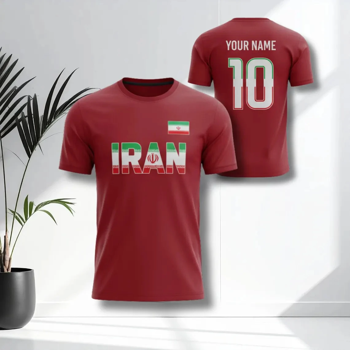 

Custom Name & Number Iran Soccer Jersey T-Shirt Iranian Flag 3D Print Unisex Short Sleeve National Team Style Sports Tee Tops