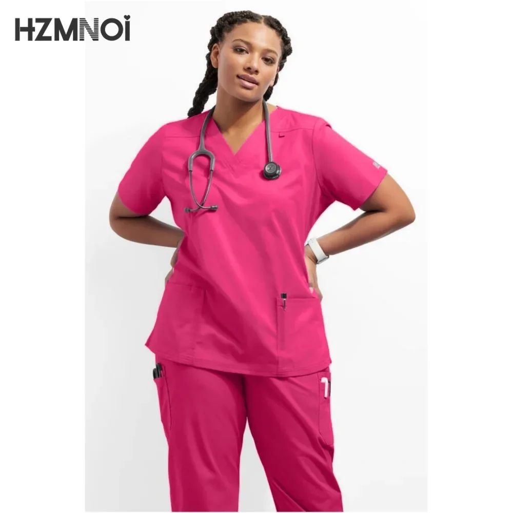 بدلة زي موحد للممرضات بجيوب للنساء ، ملابس عمل بيطرية ، ملابس فرك وبنطال ، لون واحد ، أكمام قصيرة ، زي موحد للممرضات ، زي موحد للعربات
