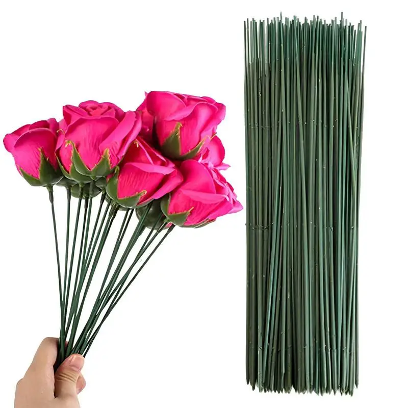 100Pcs 17/25/30cm Artificial Green Flower Stem DIY Floral Material Handmade Wire Stem Accessoies For Wedding Home Decoration