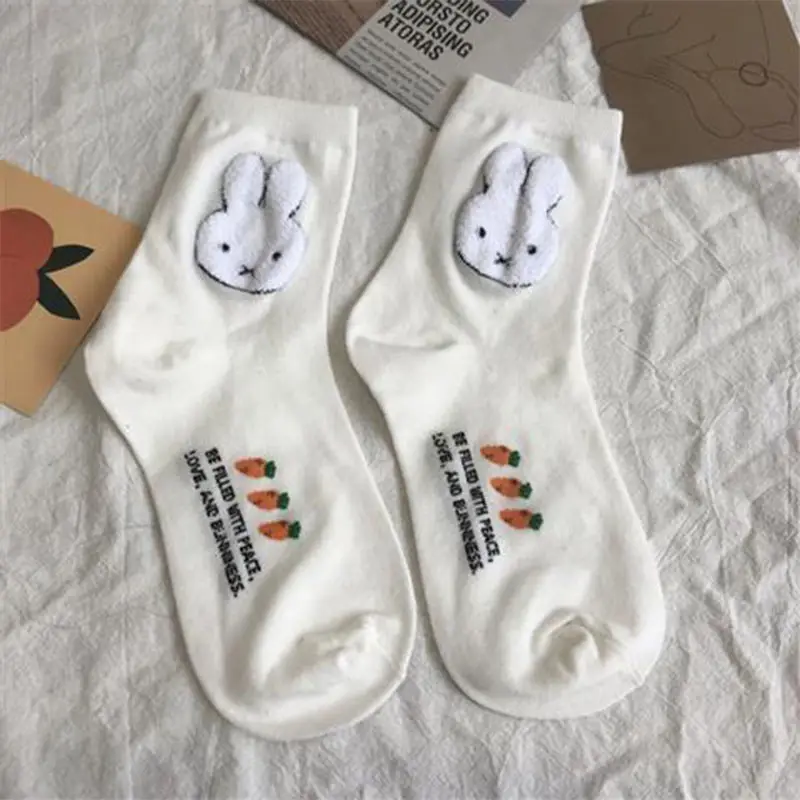 

New Japanese Sweet and Cute Soft Girl Little White Rabbit Mid tube Socks Children's Cartoon Girl Heart Cotton Socks Ins Trendy