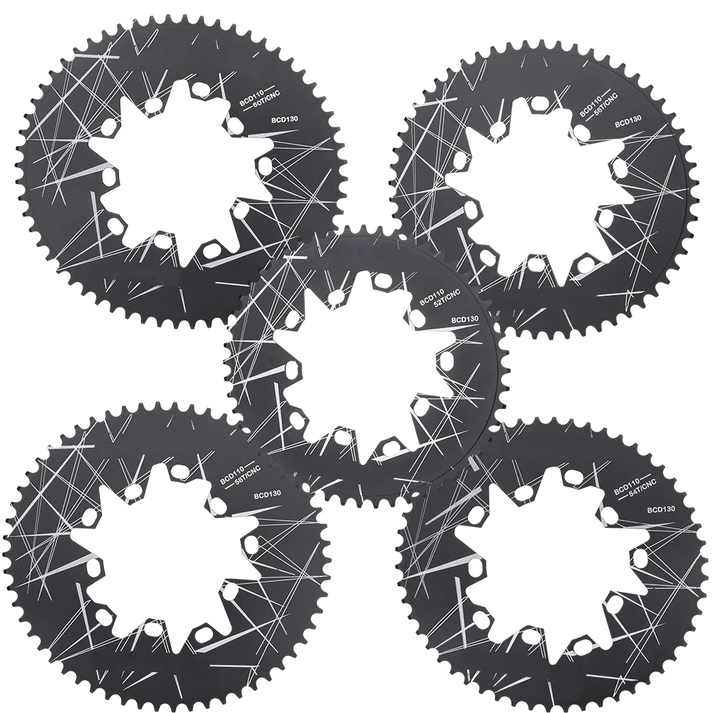 

Foldable Bicycle Chainring High-Strength Aluminum Alloy Elliptical Chainring Compatible For 52T 54T 56T 58T 60T（110/130BCD）