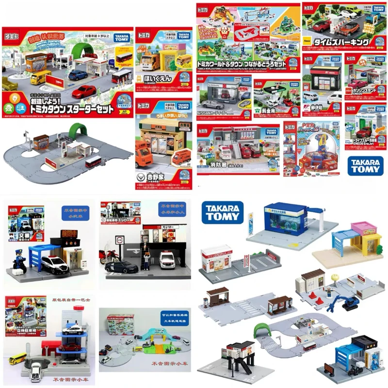 Takara Tomy Tomica Scene 1/64 Coche de juguete de metal fundido a presión, Estacionamiento, Oficina de correos, Parada de autobús, Sala de exposición, Departamento de bomberos, Educación de montaje