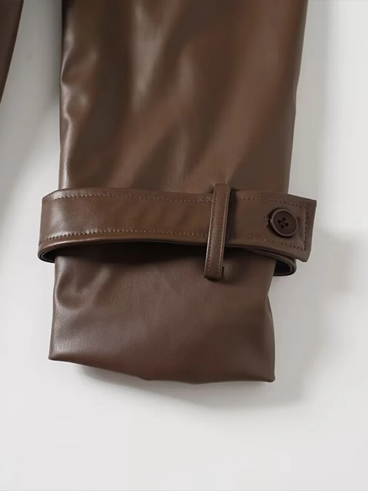 Veste en simili cuir avec ceinture pour femme, manteau long assorti avec tout, style européen, nouvelle mode