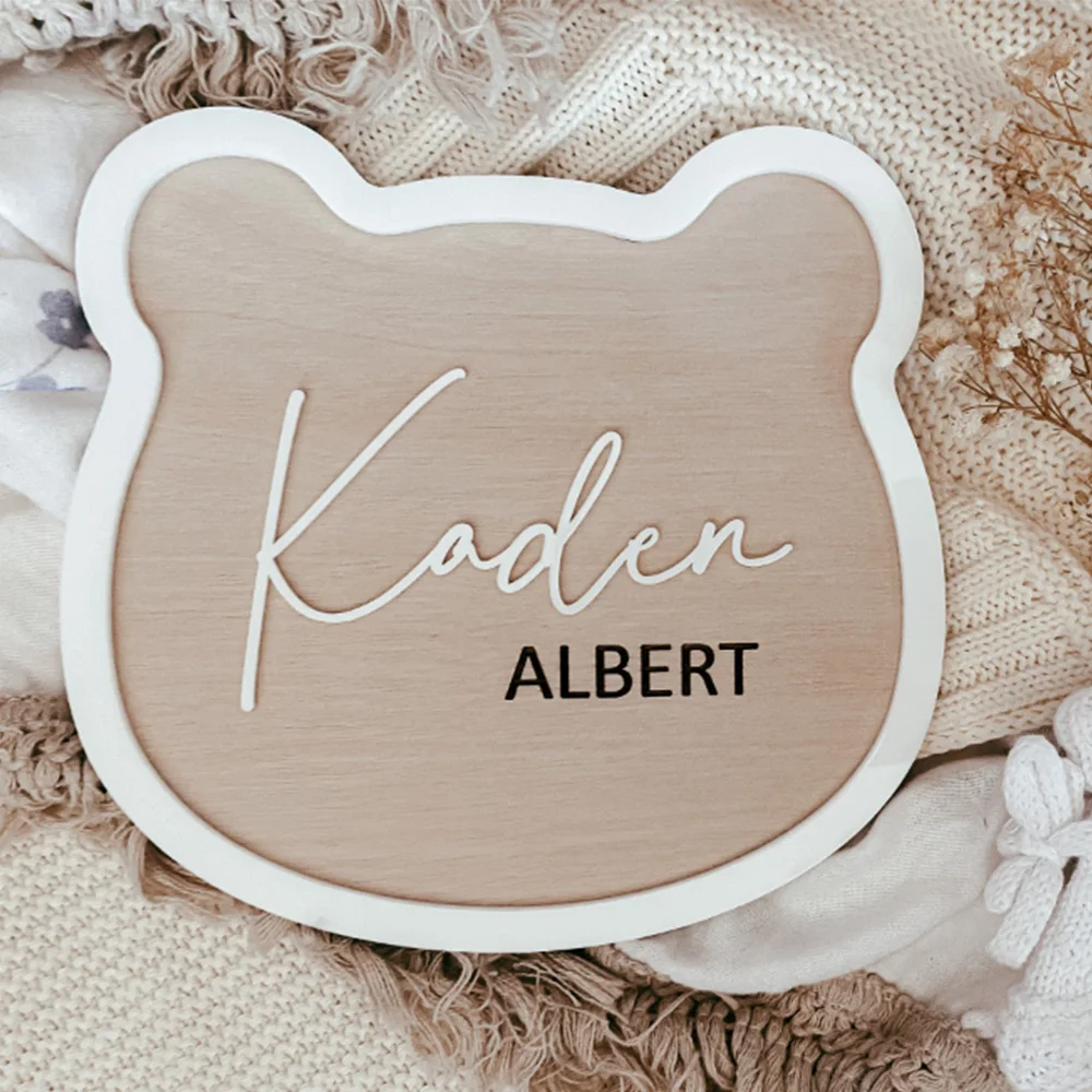 Baby name announcement sign baby bear shaped PennyNCoCollections image 3