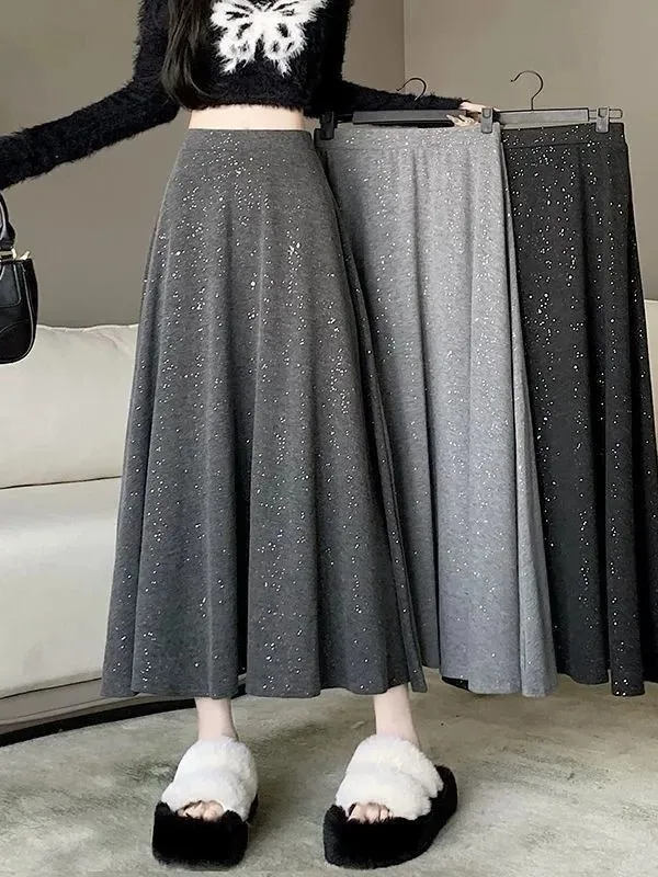 Women's High Waist A-Line  Skirt Slimming Drapey Long Skirt Early Autumn 2026 New Design Sensation Glittering Skirt