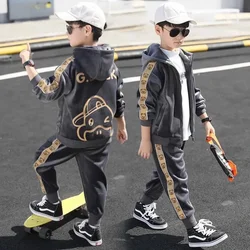 2024 autumn winter Boy tracksuit Toddler Teenager Clothes velvet jacket zipper +  bear Ankle-tied Pant Children set 7 10 12 year