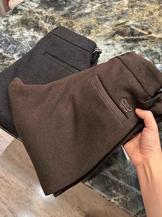 

Busin Casual Men's Long Pants Wool Silk Mixed Winter Thiened Straight Leg Faion Urban Sle Polyester Rayon Acrylic Wool