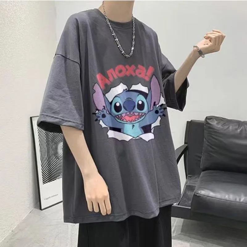 ديزني كارتون ليلو وستيتش القطن الخالص للأولاد صيف جديد متعدد الاستخدامات طباعة Ins العصرية فضفاضة خمس نقاط نصف كم