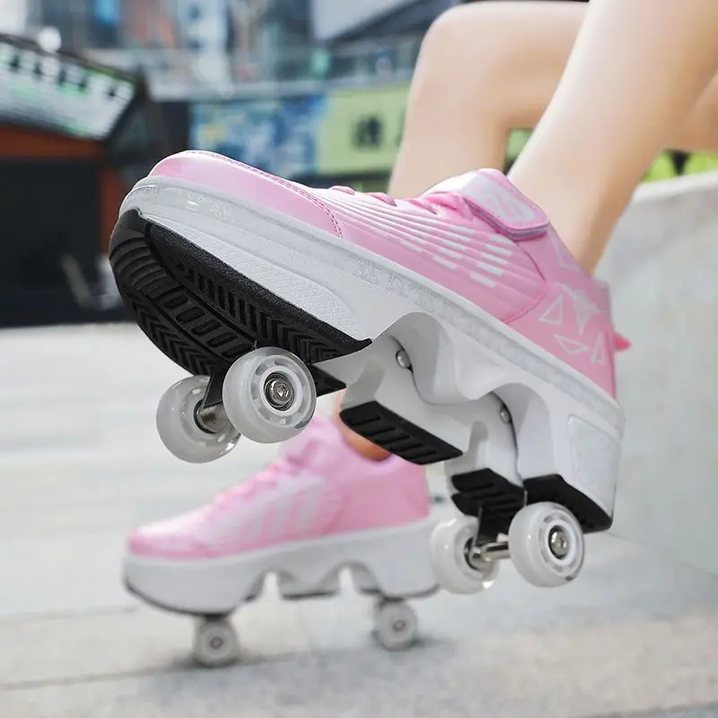 Deform Shoes Sneakers Kid Youth Walk Roller Skate Runaway Four Wheel Skates Men Women Unisex Child Deform Parkour Casual Shoes