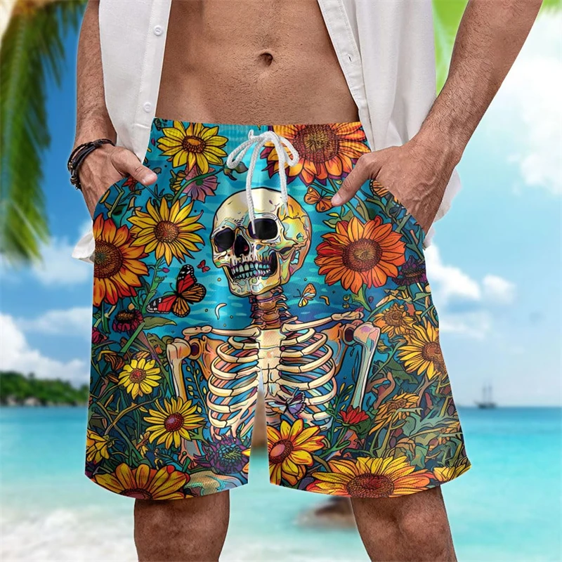 

Fashion Skull Graphic Beach Shorts For Men Fashion Summer Streetwear 3D Printed Short Pants Cool Oversized Hip Hop Swim Trunks