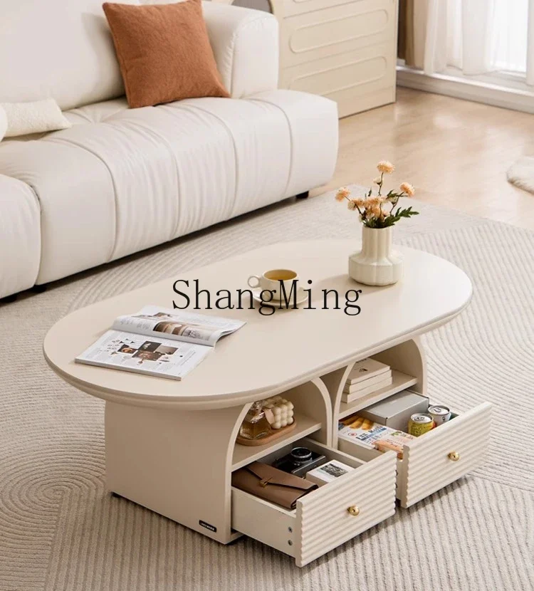 

ZYY household cream wind rock board coffee table living room advanced sense modern simple storage small table