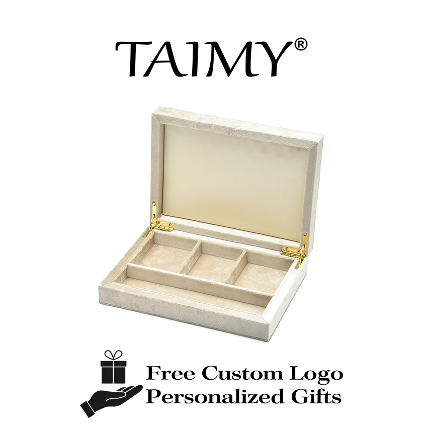 TAIMY Personalized Logo Velvet Jewelry Box Magnetic Switch Necklace Storage Jewellery Box With Four Compartments For Organizing