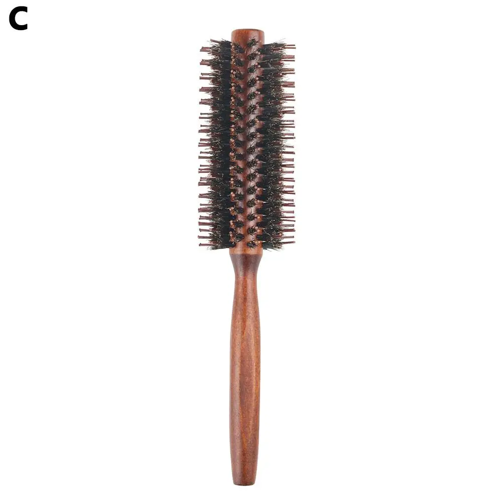 Натуральная щетина кабана, вращающаяся щетка для вьющихся волос, расческа для вьющихся волос из цельного дерева, круглая бочка, расческа для вьющихся волос, инструменты, 1 шт. Q8t9