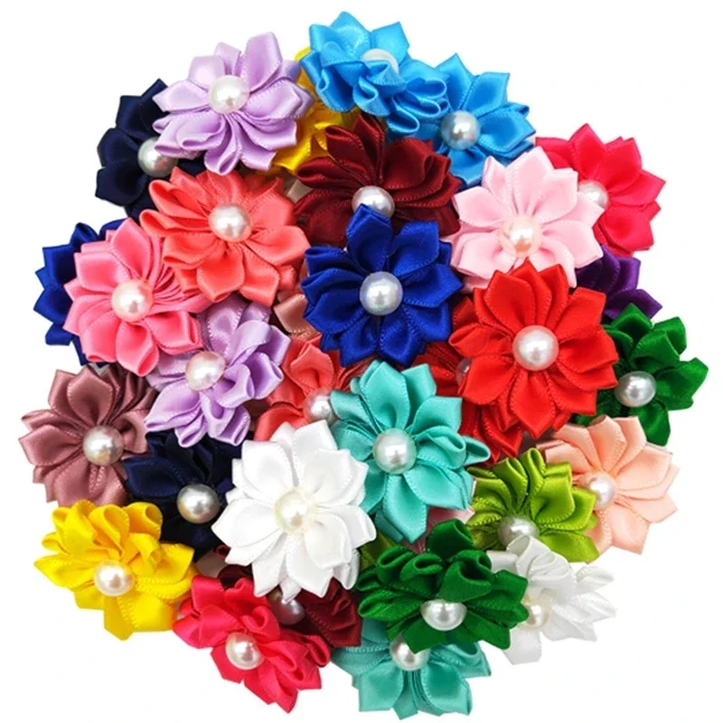 10PCS Mode Hund Pflege Zubehör Nette Bowknot Blume Imitation Perle Welpen Stirnband Gummiband Pet Haar Decor Zubehör