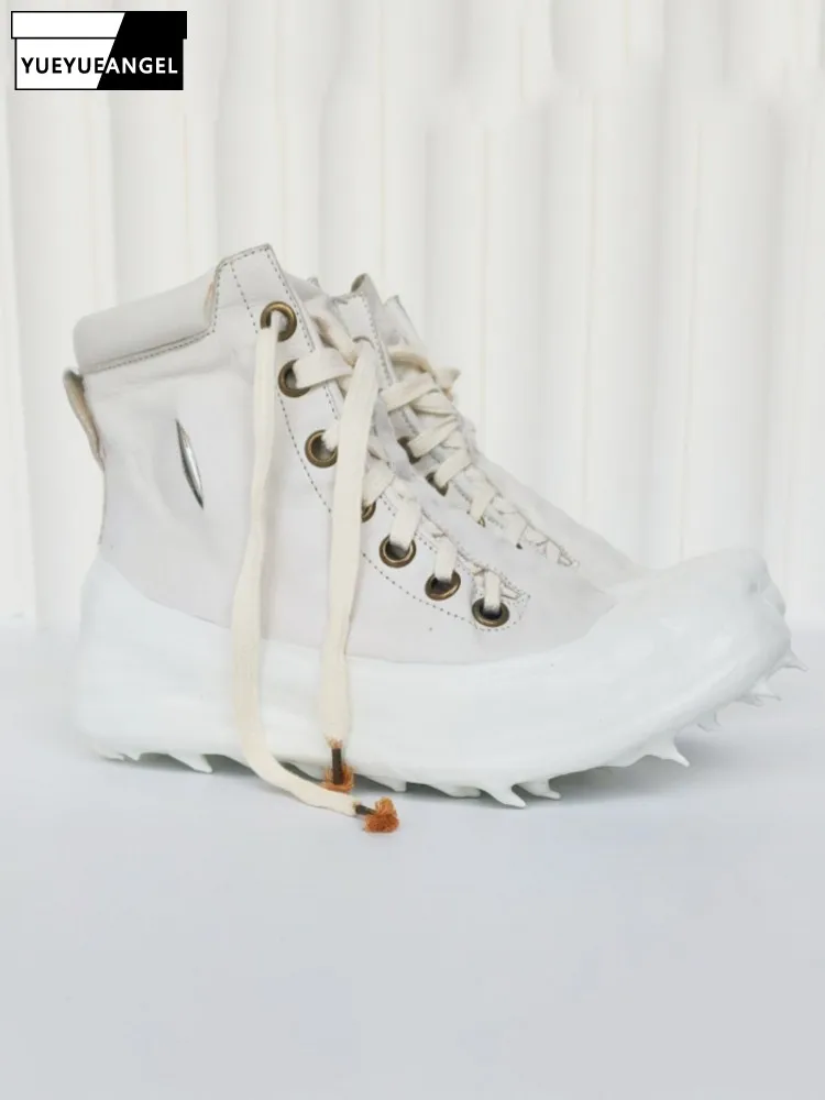 

Handmade Mens Gothic High Top Cowhide Genuine Leather Shoes Lace Up Thick Platform Casual Shoes New Designer Vintage Footwear