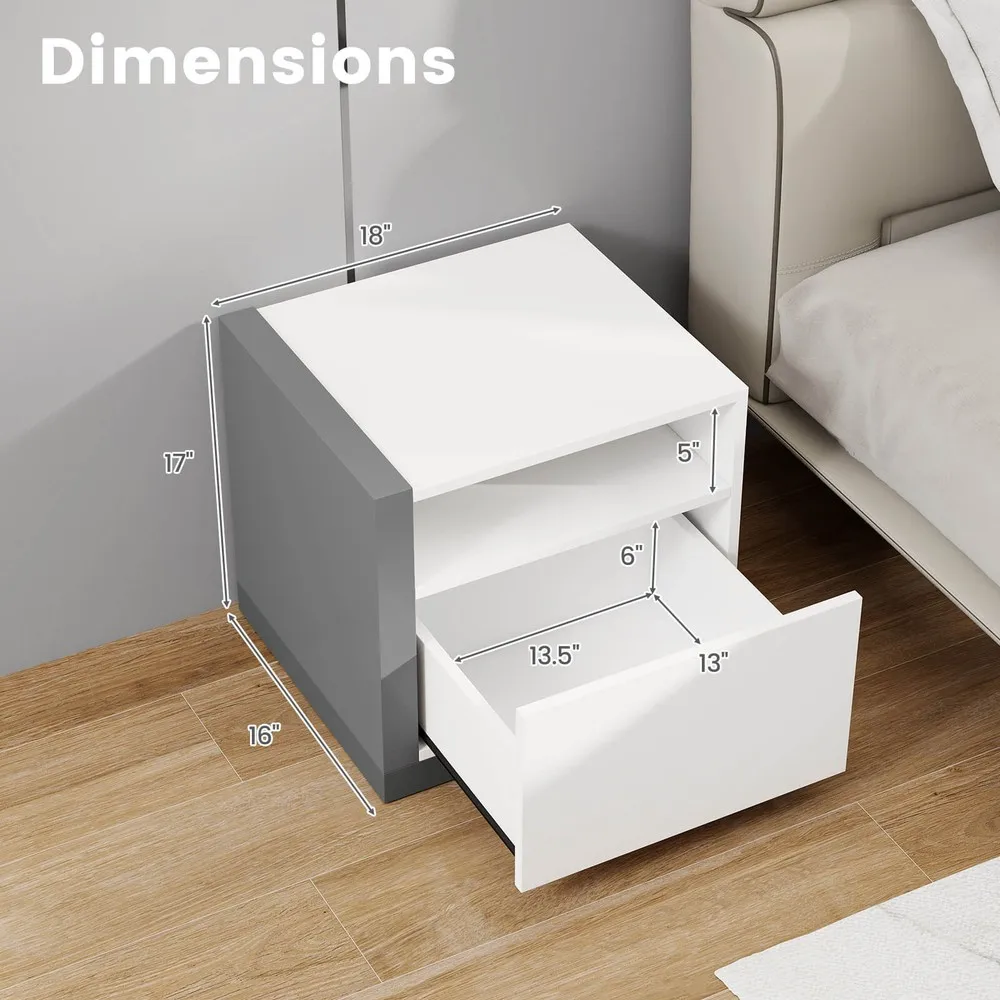 Modern Minimalist Nightstand with Drawer Asymmetrical Bed Side Table End Table