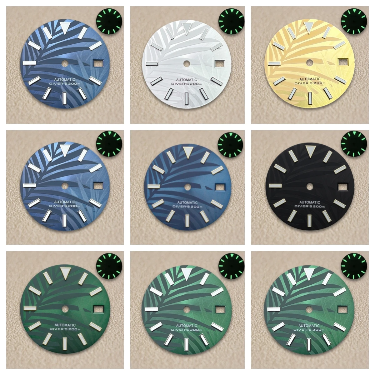

28.5mm High Quality S Logo NH35 Dial Bamboo Leaf Dial Suitable For NH35/NH36 Movement 3/3.8/4.2 O'clock Crown Green Lumens