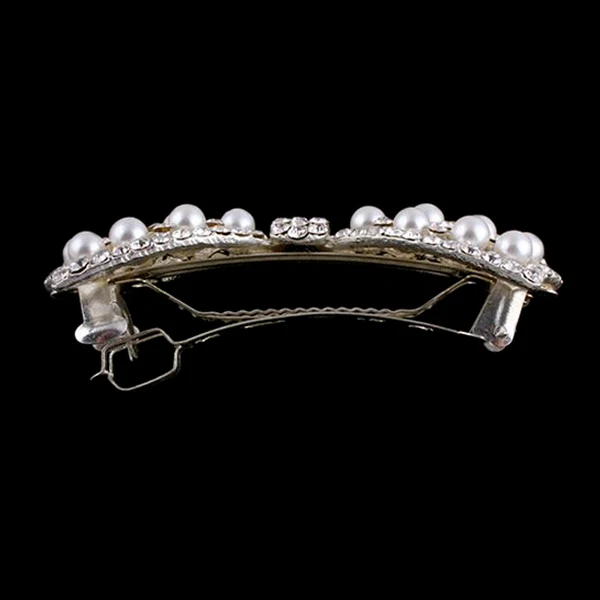 

Pearl Bowknot Hair Clip Rhinestone Decorated 80x31mm White Elegant Women Ponytail Holder Stylish Accessories