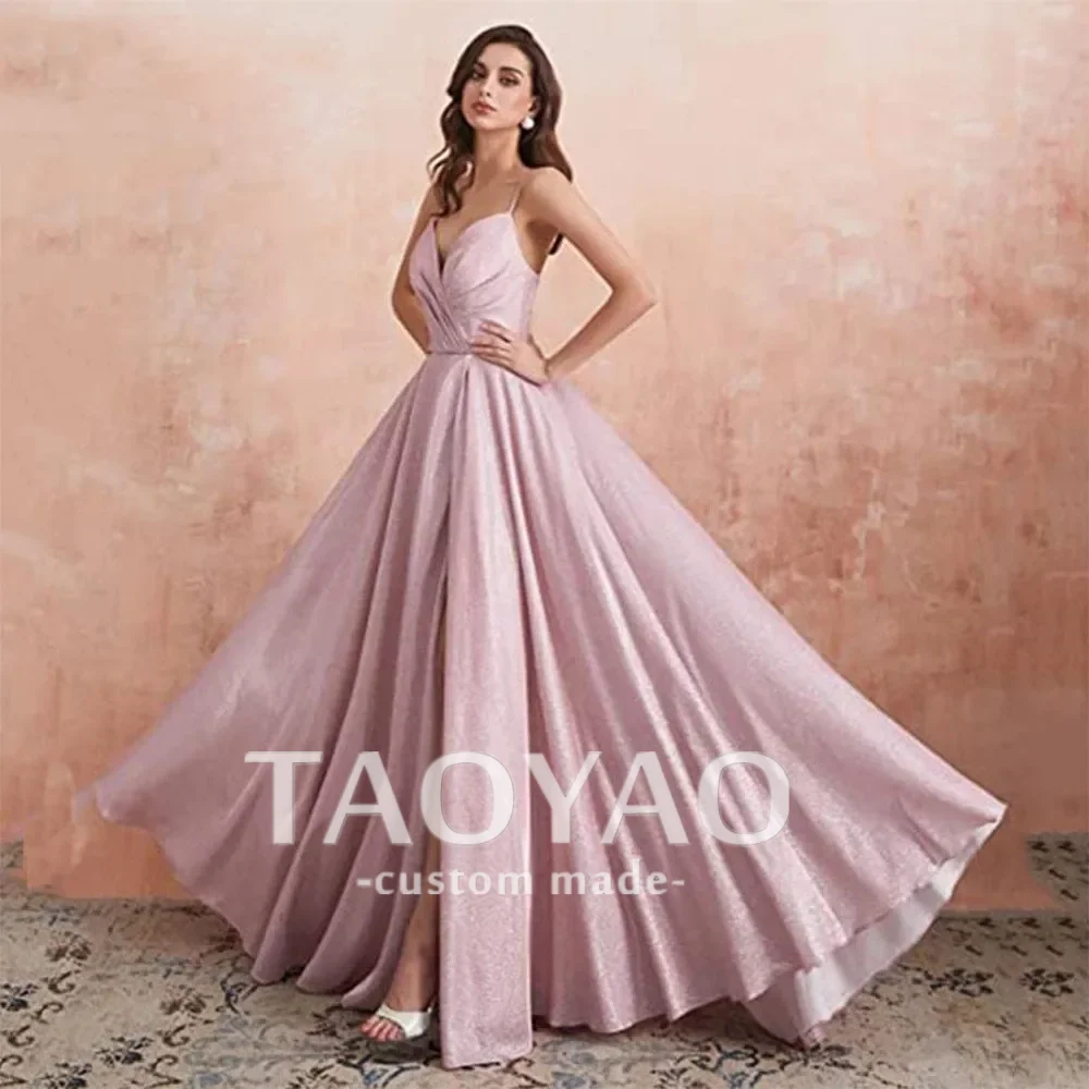 

Customized V-Neck Long Evening Dresses Sheath Backless Prom Dress For Women Party Floor-Length Sexy High Slit Robe De Soriee