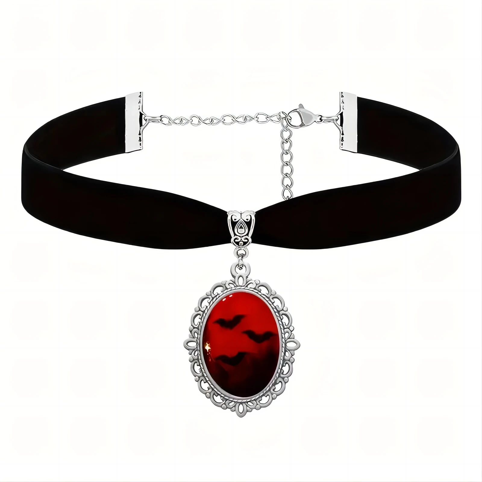 Gothic Blood Bat Cameo Choker Necklace Red Cabochon Pendent Black Velvet Necklace Vampire Accessories For Women Gift