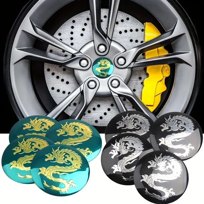 4pcs Car Tire Hub Center Decorative Stickers 56MM Chinese Mythological Dragon Badge Stickers