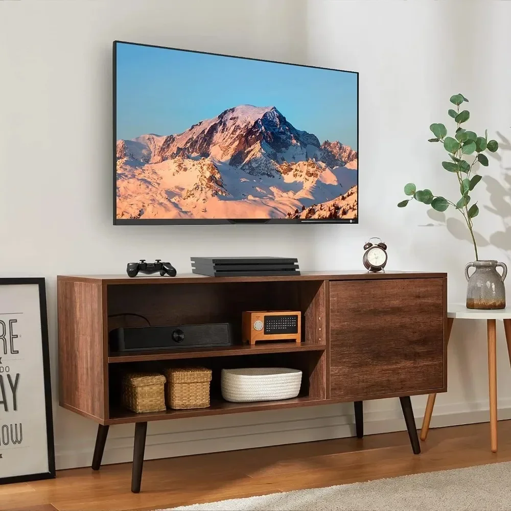 

TV Console Table with Storage for TV up to 55 in, Retro TV Stand for Cable Box Gaming Consoles, Wood Stand for Living Room