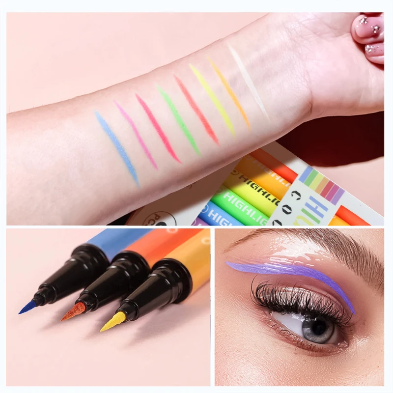 8 قطع من محدد العيون المتوهج في الظلام، محدد عيون سائل لامع، قلم مكياج فلورسنت نيون، مكياج عيون للوجه للمهرجانات الموسيقية والحفلات #3
