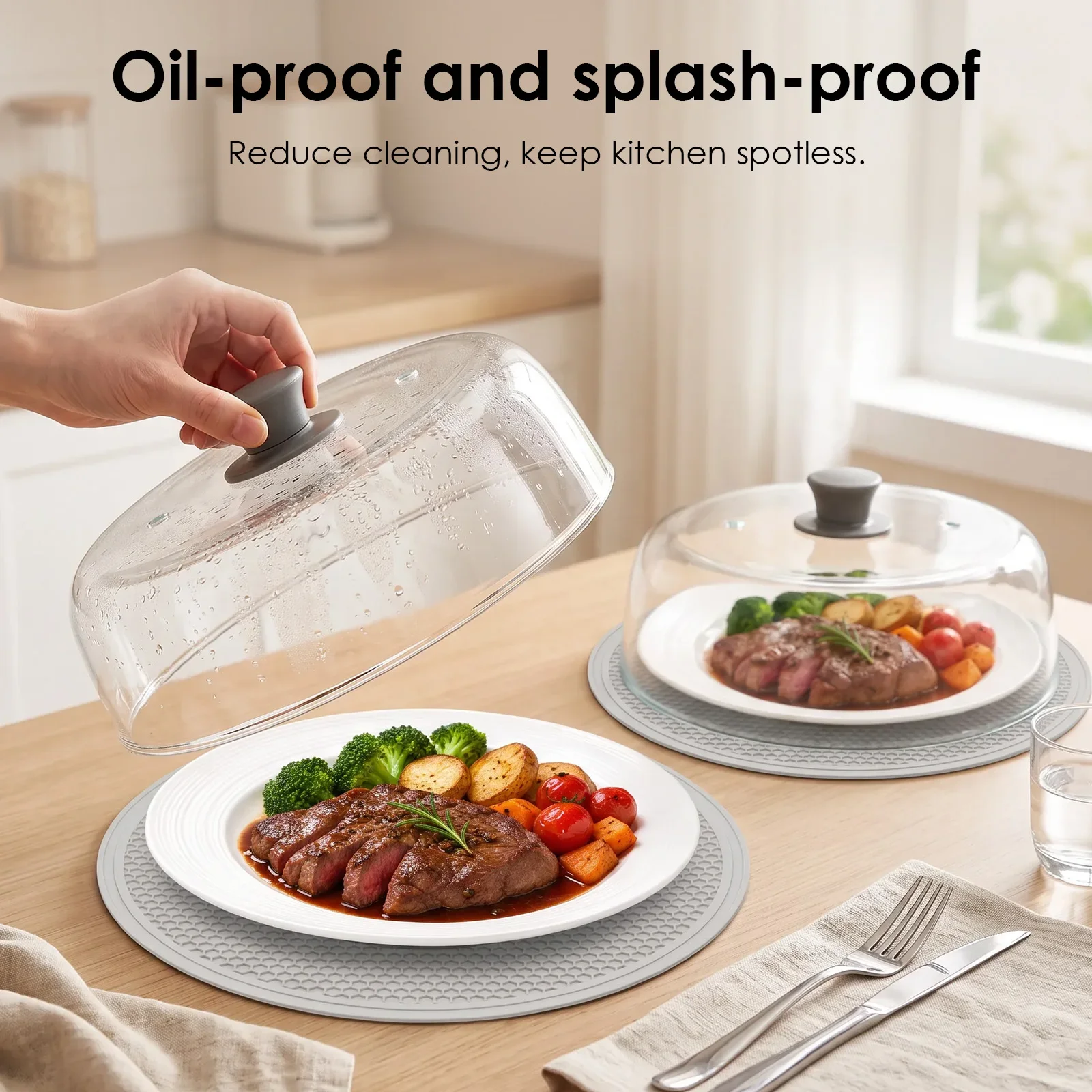 Microwave Splatter Cover Clear Glass Microwave Food Cover with Silicone Mat and Vent Hole Microwave Splash Guard Kitchen Gadgets