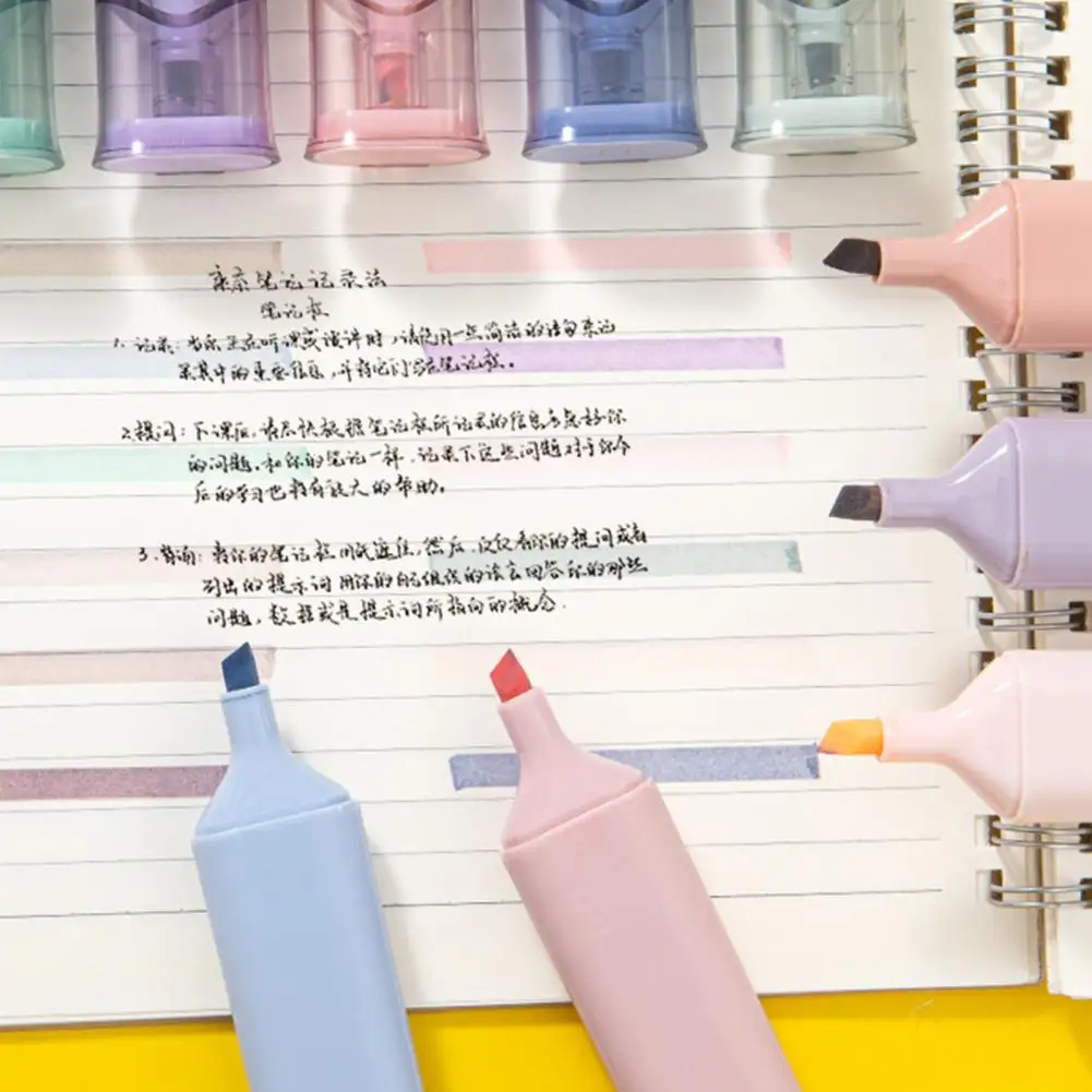 Glitter Highlighter Pen Set Axe-shaped Tip Highlighters 6-piece Axe-shaped Highlighter Pen Set with Bright for School