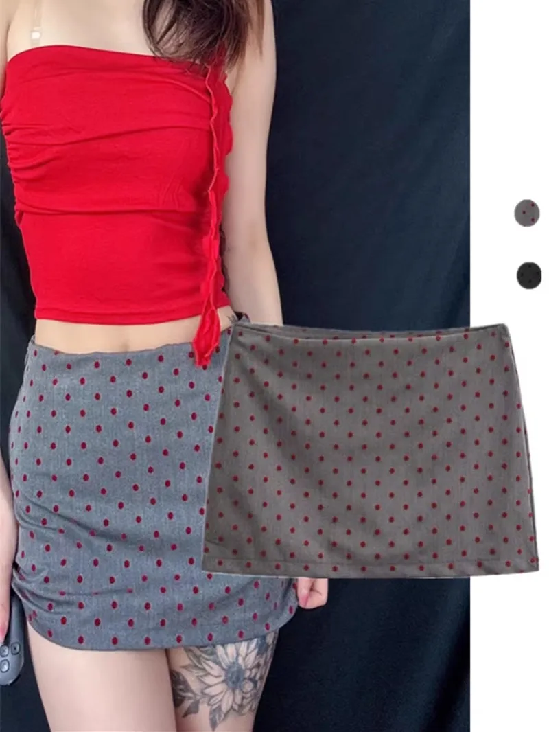 

American Sweet And Spicy Retro Color Blo Girl Polka Dot Anti Exposure f Skirt Low Waist Versatile Slimming Pure Desire S...