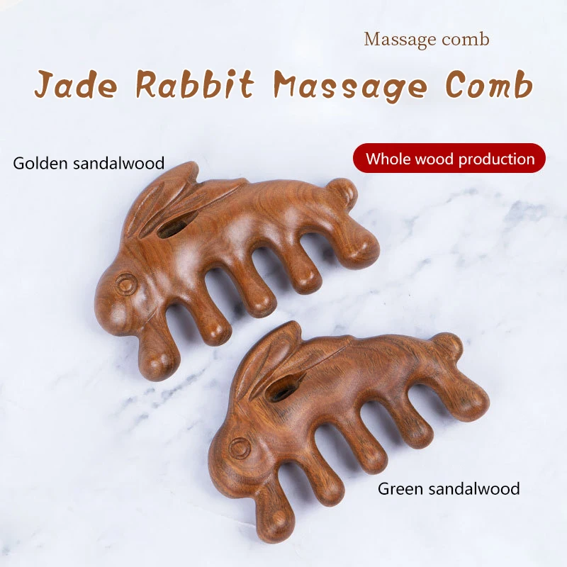 1 Pc Wooden Massager Sandalwood Rabbit Massage Comb Head Meridian Gua Sha Scalp Relaxation Acupuncture Therapy Wide Teeth Comb