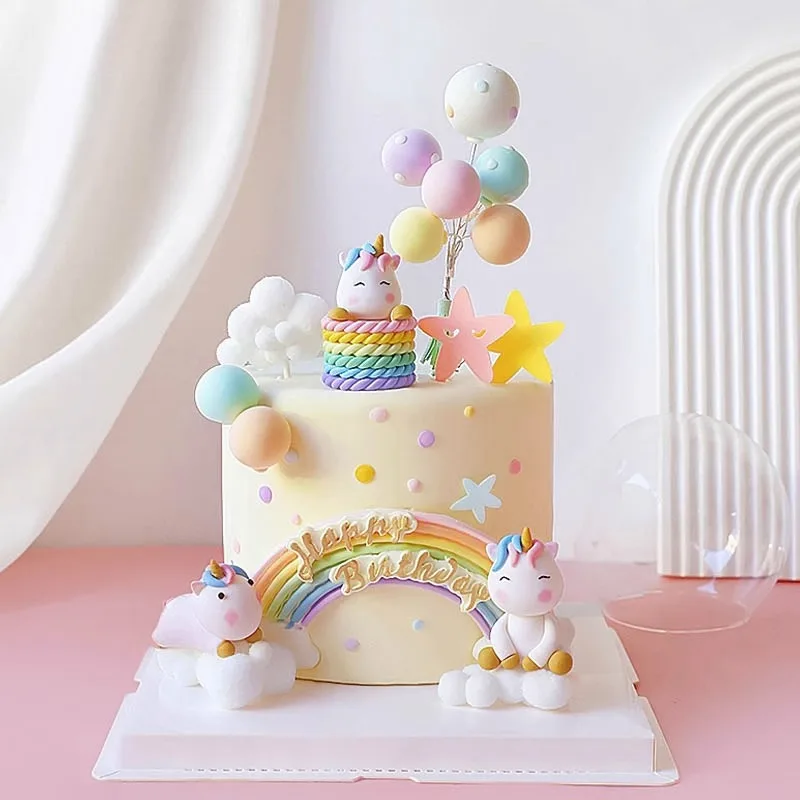 Einhorn-Kuchenaufsatz, Mädchen-Geburtstagsparty-Dekoration, bunter Regenbogen, für Kinder, ein Jahr, Partyzubehör, Babyparty-Dekoration, Mädchen, 16. – Detail 4