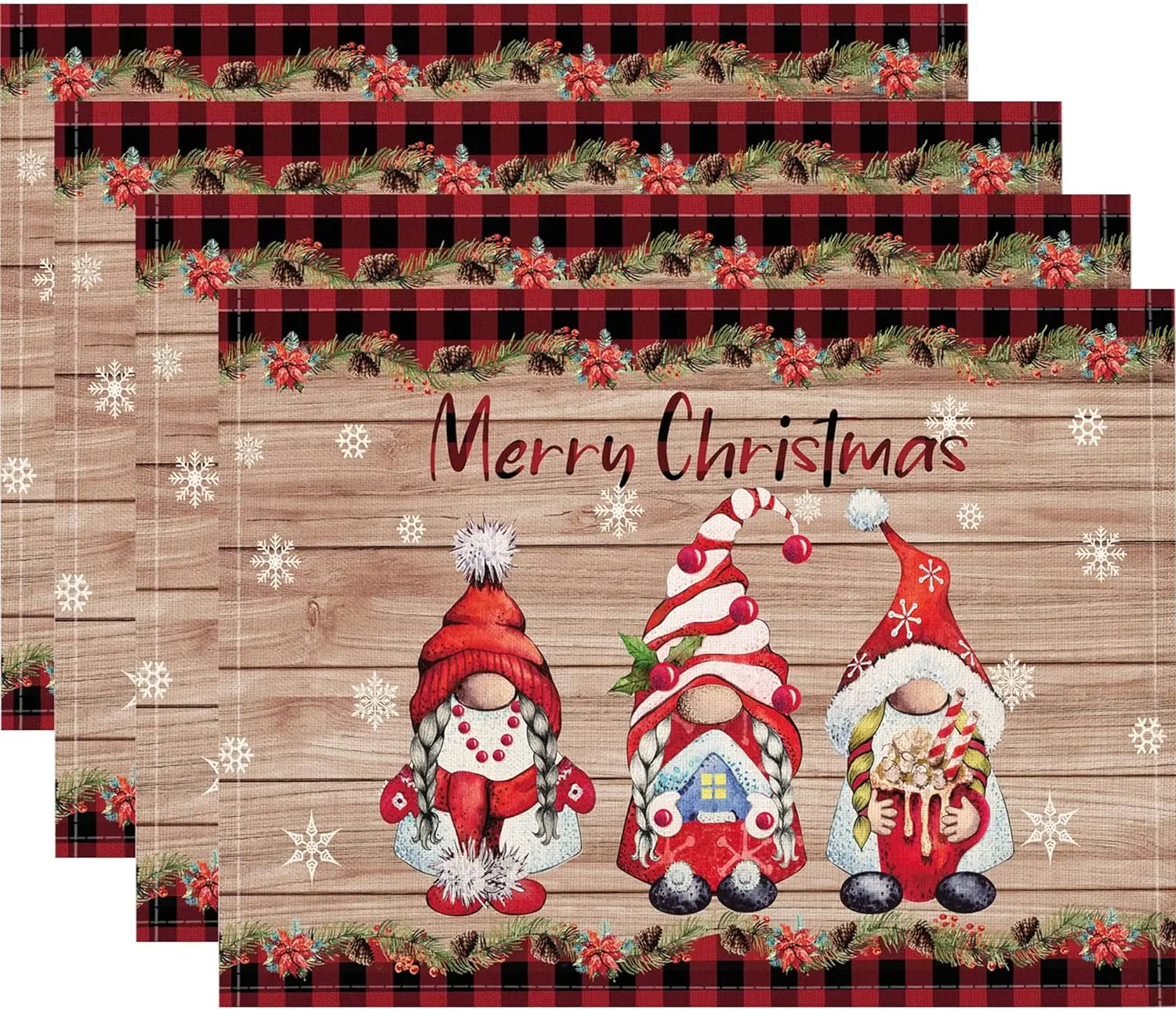 

Christmas Placemats Set of 4 for Dining Table Kitchen Wedding Parties Red Buffalo Plaid Gnome Placemats Dinning Decoration