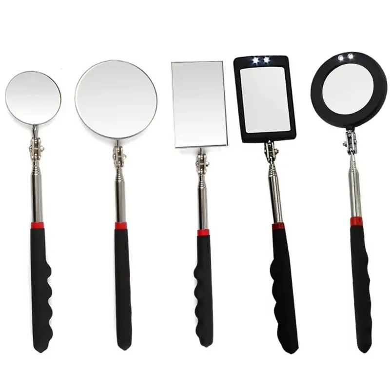 360° Inspection Mirror LED Light Extend Telescopic Inspection Work Mirror with Grip Handle Car Maintenance Repairing Pickup Tool