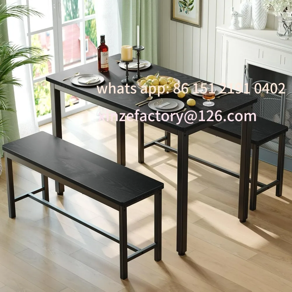 

Customizable manger pour 4, table de cuisine 3 pièces avec 2 bancs, ensemble de salle à manger