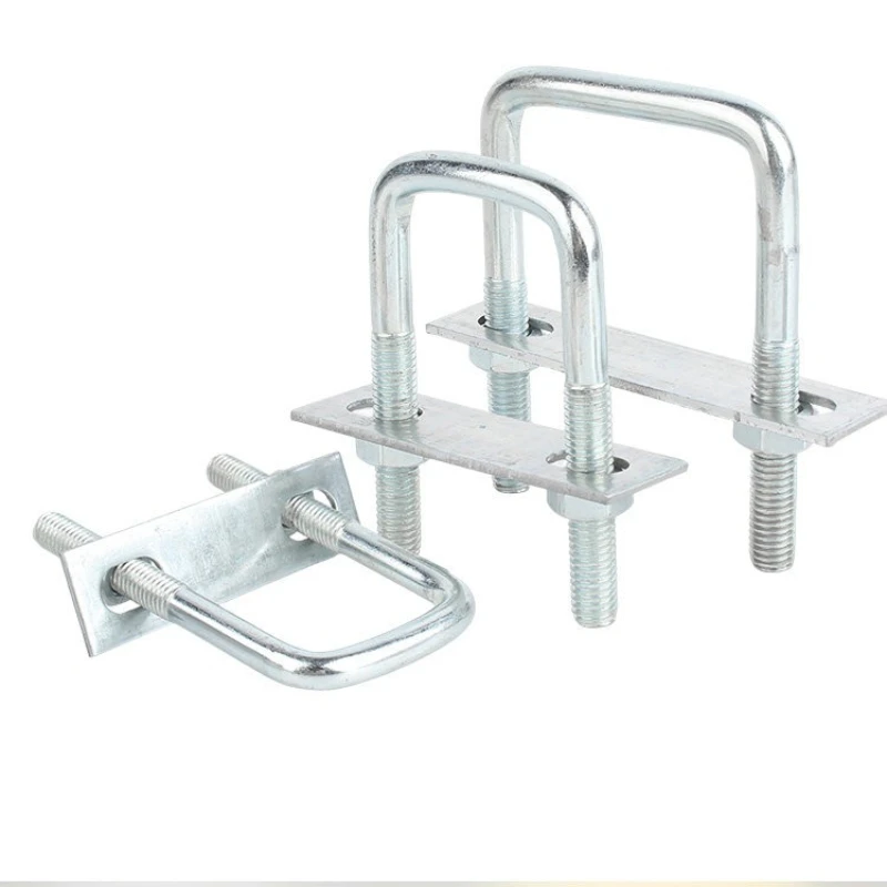 M6 Carbon Steel  Galvanized U Bolt And Square Clamp Set Right Angle Screw Buckle For Water Pipe Flange Mounting