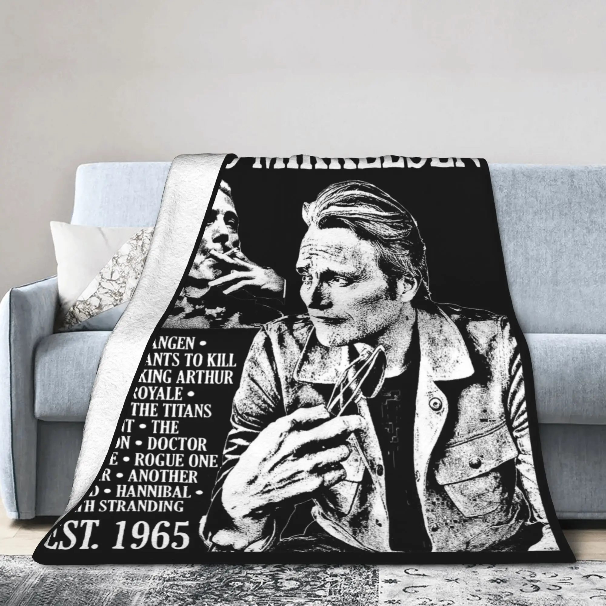 Mads Mikkelsen Poster Blanket Hannibal Lecter Fleece Throw Blankets Home Couch Decoration Soft Warm Bedsprea,