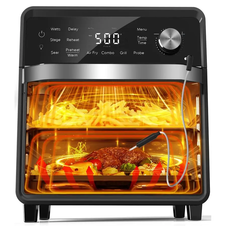 Combo de horno freidora de aire PlugIn Grill con calentadores de funda, sabor Char auténtico, nuevo sistema de convección 2024, 2 veces más, 100 preestablecidos